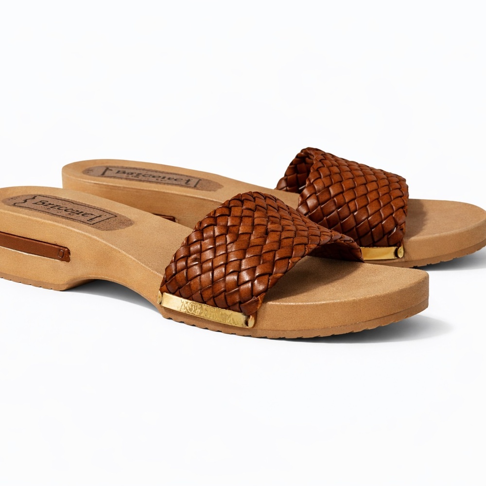Rapallo Women's Brown Leather Woven Block Sandals Size 8 Made In Italy